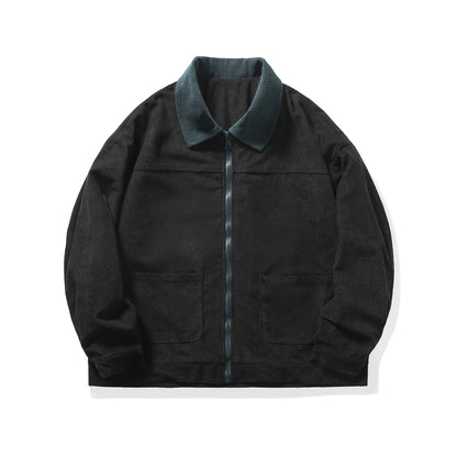 Men Coat Spring Autumn Contrast Color Turn Down Collar Male Outerwear Long Sleeve Pocket Loose Breathable Casual Man Jacket
