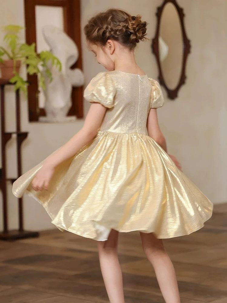 Teen Girls Champagne Golden Evening Party Dress Princess Kids Wedding Dress Little Fairy Children Formal Gown Photograph Wear