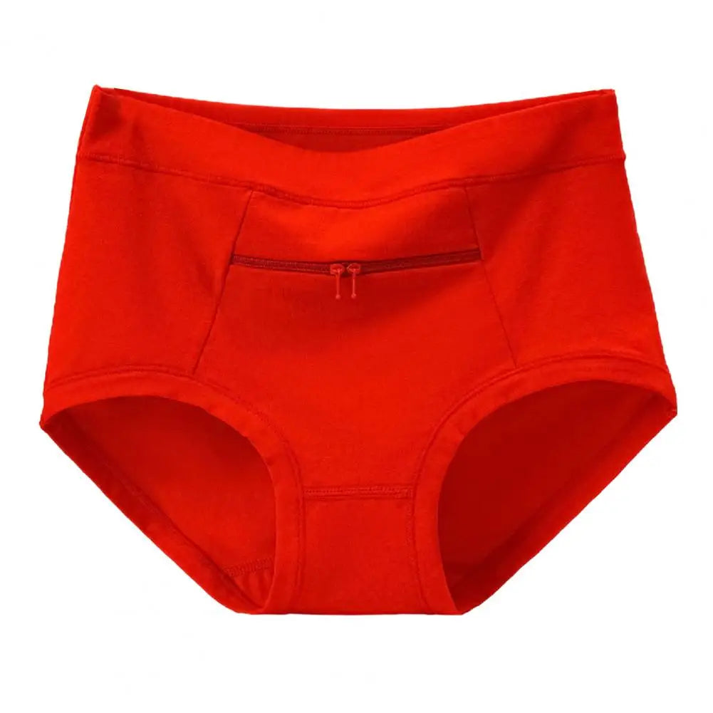 Women Underwear with Cash Pocket High Waist Breathable Cotton Underwear with Anti-theft Zipper Pocket for Women Middle-aged