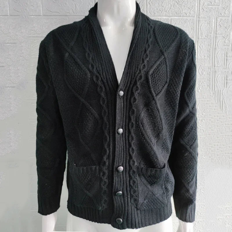 Fall/winter Sweater Men 2023 Fashion Solid Color Long Sleeve Lapel Coat Knitted Cardigan for Men