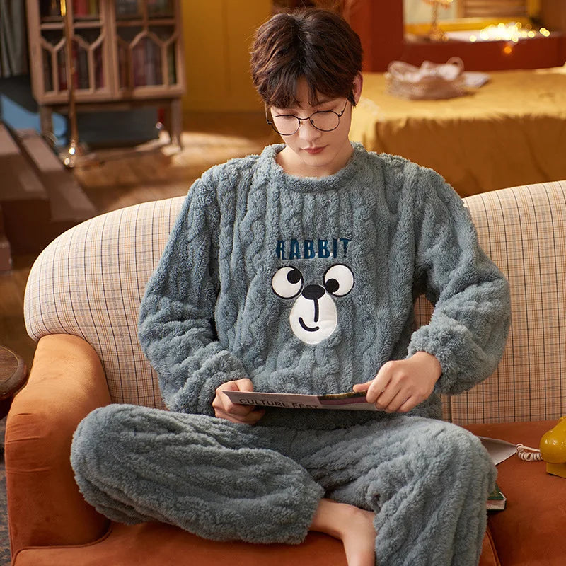 Sleepwear Pajamas for Men Winter Warm Nightwear Sleepwear for Sleeping Couple Big Size Pajamas Man Set Autumn Home Wear Suits