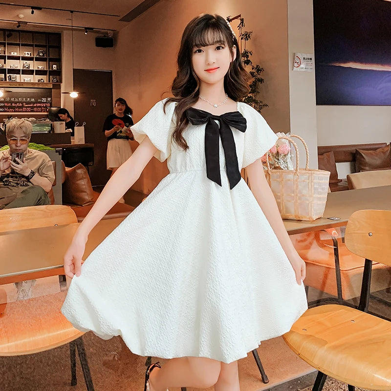 Girls White Dress Teenager Evening Dress Flowers Children Bridesmaid Holiday Communion Dress 2025 Summer New