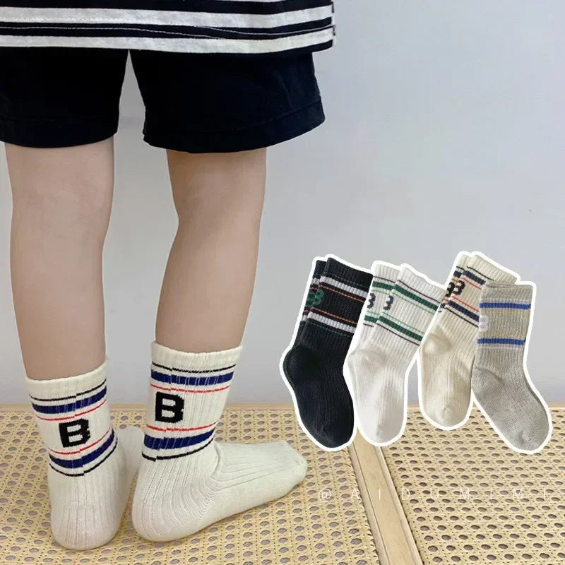 Boys Girls Sock School Fashion Simplicity Calf Sock for Kids Boy Four Season Cotton Letter B Sports Sock Children Clothing