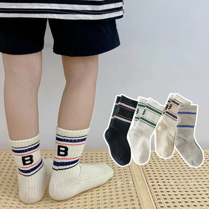 Boys Girls Sock School Fashion Simplicity Calf Sock for Kids Boy Four Season Cotton Letter B Sports Sock Children Clothing