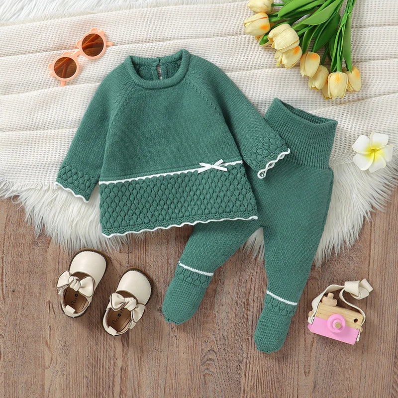 Baby Clothes Set Knit Newborn Girl Sweater Dress +Pants Foot Wrap Warm Fall Infant Top Pollover +Trousers 2pcs Fashion Cute 0-9M