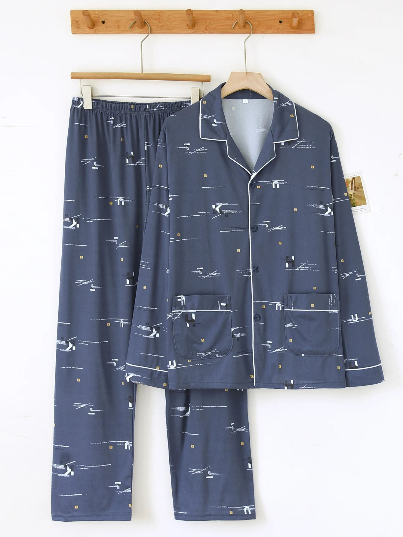 New Men's Pajamas Spring and Autumn Set, Can Be Worn Outside, Cardigan Loungewear, Casual Long-Sleeved, Large Size, Loose Fit, Autumn and Winter