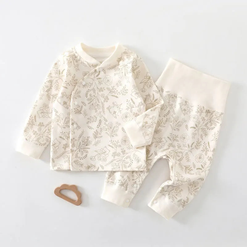 0-3Y Newborn Underwear 2Pcs Sets New Spring Infant Girls Boys Pure Cotton Sleepwear High Waist Pants Soft Baby Pajamas Clothes