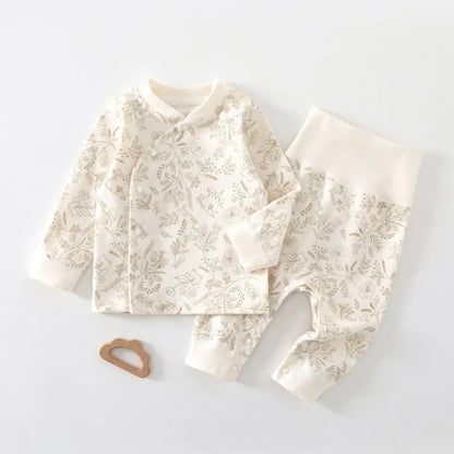 0-3Y Newborn Underwear 2Pcs Sets New Spring Infant Girls Boys Pure Cotton Sleepwear High Waist Pants Soft Baby Pajamas Clothes