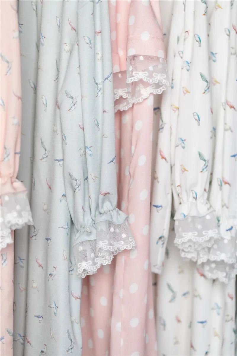 Girls Pajamas Set 2025 Spring And Summer New Blue Lace Lace Children's Home Clothing Cotton Printed Pajamas Children's Clothing