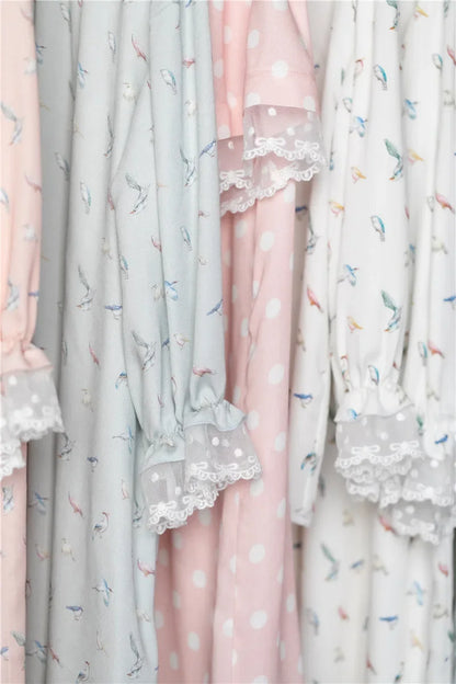 Girls Pajamas Set 2025 Spring And Summer New Blue Lace Lace Children's Home Clothing Cotton Printed Pajamas Children's Clothing