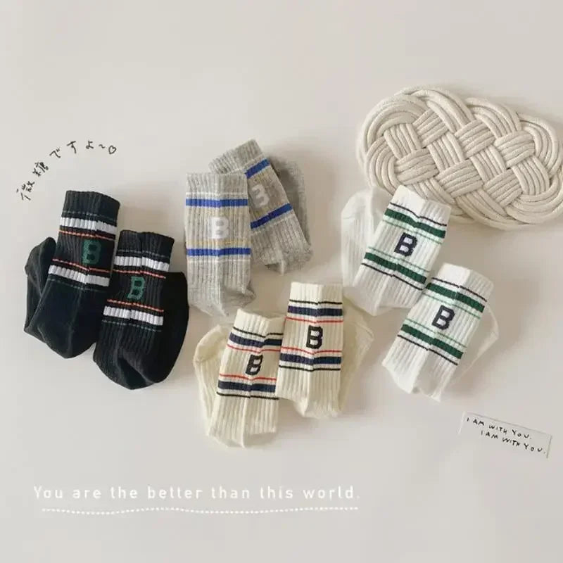 Boys Girls Sock School Fashion Simplicity Calf Sock for Kids Boy Four Season Cotton Letter B Sports Sock Children Clothing