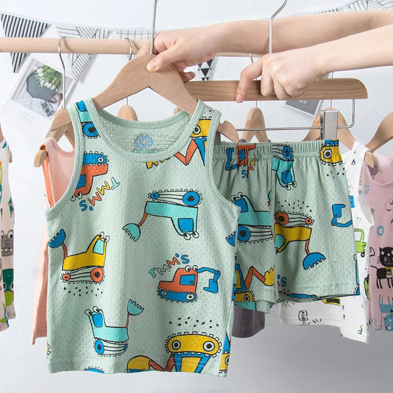 Girls Pajamas Sets 0 to 1 2 3 4 5 6 7 8 9 Years Cute Cat Print 100% Cotton Cartoon Boys Pyjamas Dino Kids Children Home Clothing