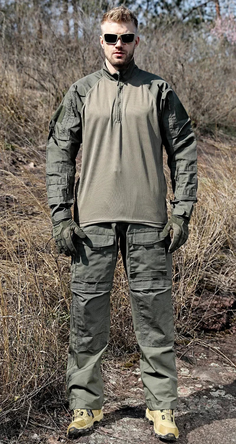 Tactical Suit Men Hunting Training Shirt Pants 2 Piece Sets Outdoor Hiking Camouflage Quick-dry Ripstop Outdoor Sport Uniform
