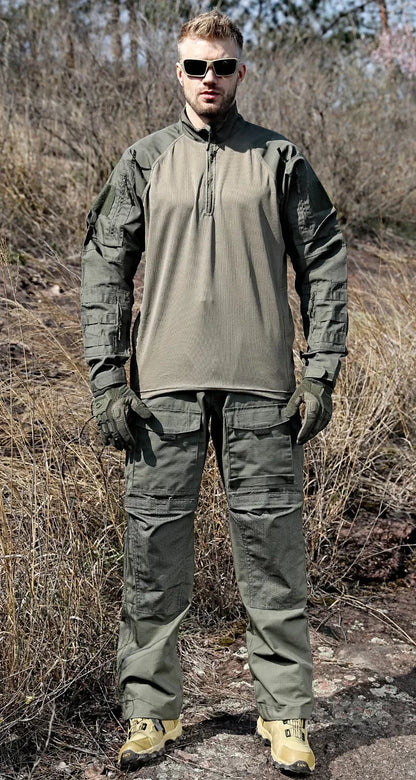 Tactical Suit Men Hunting Training Shirt Pants 2 Piece Sets Outdoor Hiking Camouflage Quick-dry Ripstop Outdoor Sport Uniform