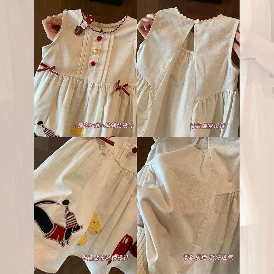 Girls' Vacation Dress 2025 New Summer Style Fashionable Dress for Children and Baby Girls, Cute Vest Dress