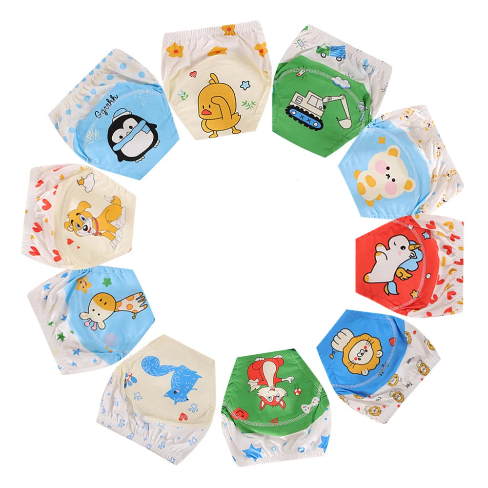 10 Pcs Reusable Baby Training Pants Washable Kids Cloth Diaper Nappies Changing Underwear Infant Toddler Potty Training Panties