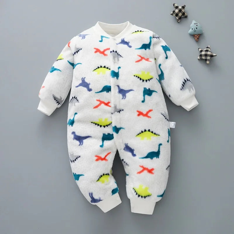Baby Boy Autumn Winter Warm Pajamas 0-18 Months Infant Girl Flannel Comfortable Jumpsuit Kid Soft Skin-friendly Outwear Romper