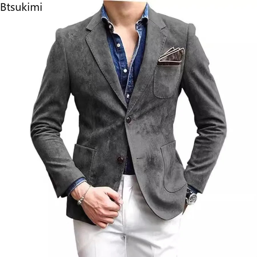 2026 Men's Coats Wool Suit Blends Wool Open Stitch Turn Down Collar Splice Single Breasted Punk Autumn Winter Jackets Streetwear