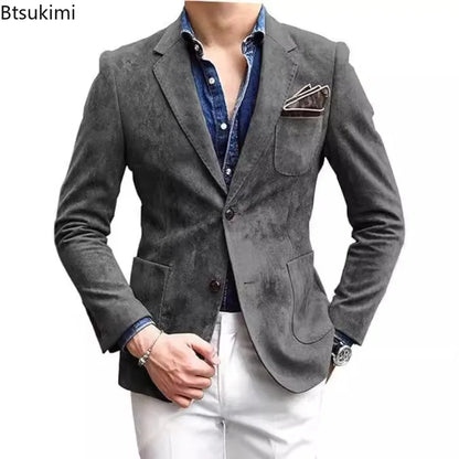 2026 Men's Coats Wool Suit Blends Wool Open Stitch Turn Down Collar Splice Single Breasted Punk Autumn Winter Jackets Streetwear