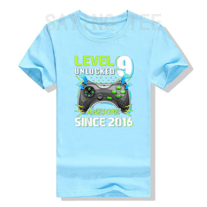 9 Year Old Boy Video Gamer Awesome Since 2016 9th Birthday Short Sleeve T-Shirt Born in 2016 Gaming Controller Saying Tee Gifts
