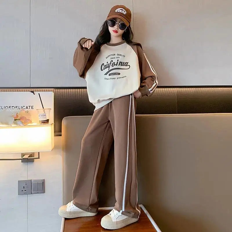 Winter teen Girls clothes Tracksuit set Fleece Thick Warm Sweatshirt+pants 2pcs Children Clothing Suit School Casual Sportswear