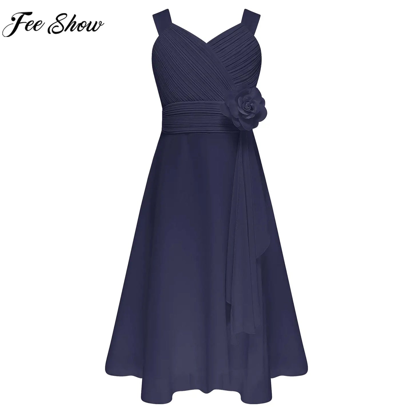 Teens Girls Elegant Party Dress Prom Evening Birthday Wedding Bridesmaid Gown Sleeveless Ruched Bodice Chiffon Princess Dresses