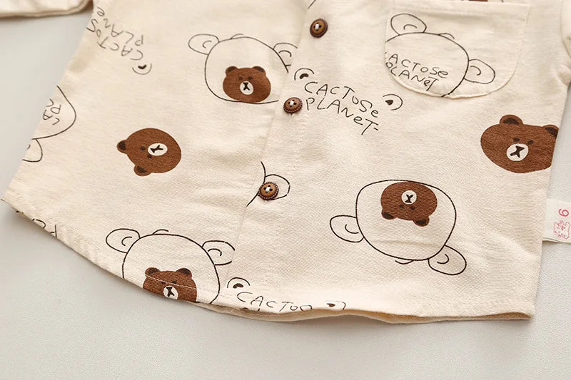 Baby Boys Fashion Clothing Set Autumn Spring New Full Print Cartoon Bear Long Sleeve Shirt+Jeans 2Pcs For 1-5Y Kids Casual Suit