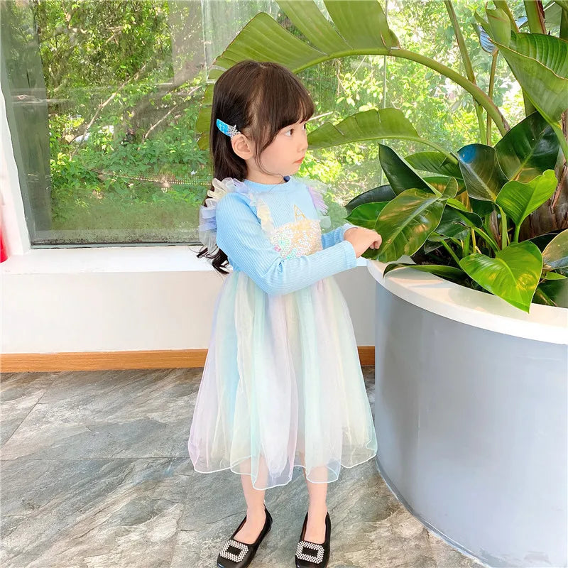 Girls Casual Dresses New Mesh Dresses for Girls Autumn Winter Wedding & Casual Kids Clothes for 2-7 Years