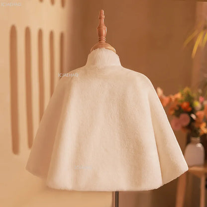 Girls Costumes Winter Warm Thick Shawl White Bridal Pageant Fashion Show Outerwear Kids Clothes Children Flower Girl Wedding