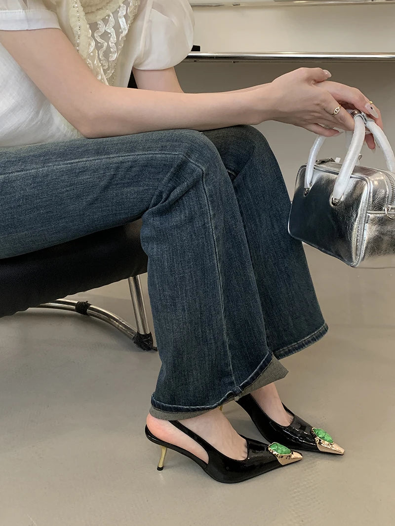 Sexy Women's High Heels Mules 2025 New Fashion Pointed Dress Women's Shoes Open Heel Party High Heels Striptease Sandals Women
