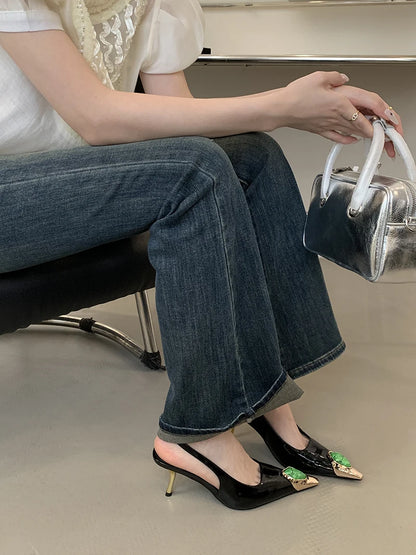 Sexy Women's High Heels Mules 2025 New Fashion Pointed Dress Women's Shoes Open Heel Party High Heels Striptease Sandals Women