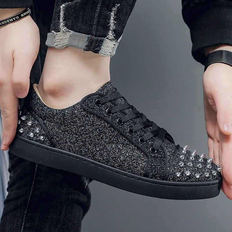 B-boy bling bling skateboard shoes men glitter designer shoes sequined rivets casual sneakers for man hip-hop street dance party
