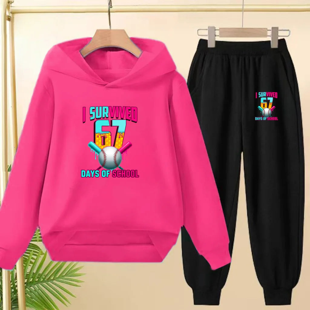 67 Children's Hoodies, 2 Pieces for Boys and Girls Aged 3-12, Comfortable Casual Hoodie+pants, Pullover, Hooded Sportswear