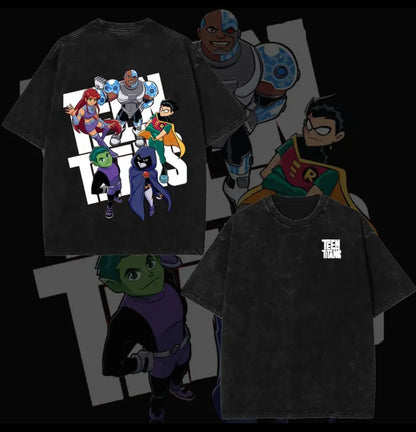 Teen Titans Go! Washed T-shirt New Model personality Clothes Year round clothing Oversized Unisex Streetwear Trendy high quality