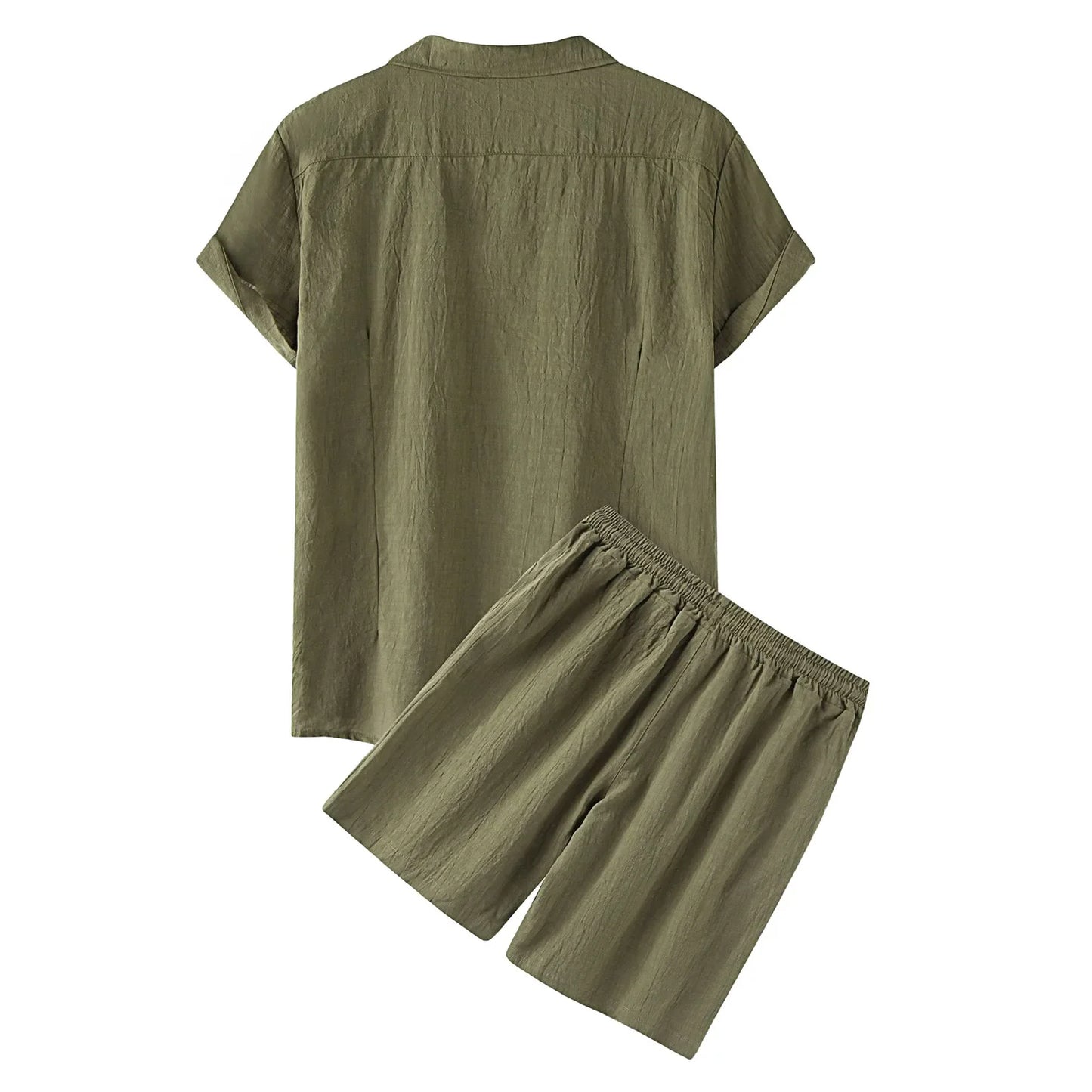 Cotton Linen Men Outfit Set Summer Casual Loose Single Breasted Men's Shirt Shorts 2 Pcs Sets Solid Beach Wear Short Sleeve Suit