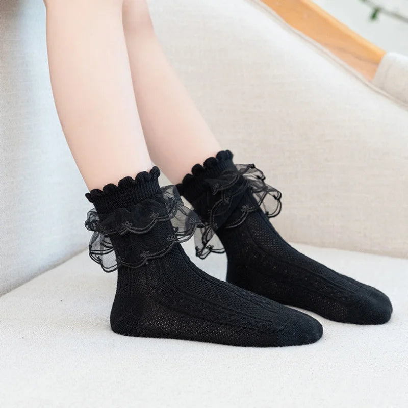 2023 Autumn Kids Socks For Girls Lace Tutu Baby Cotton Princess Children's Girls Socks Fashion Ruffled Teenagers Sock 1-15Years