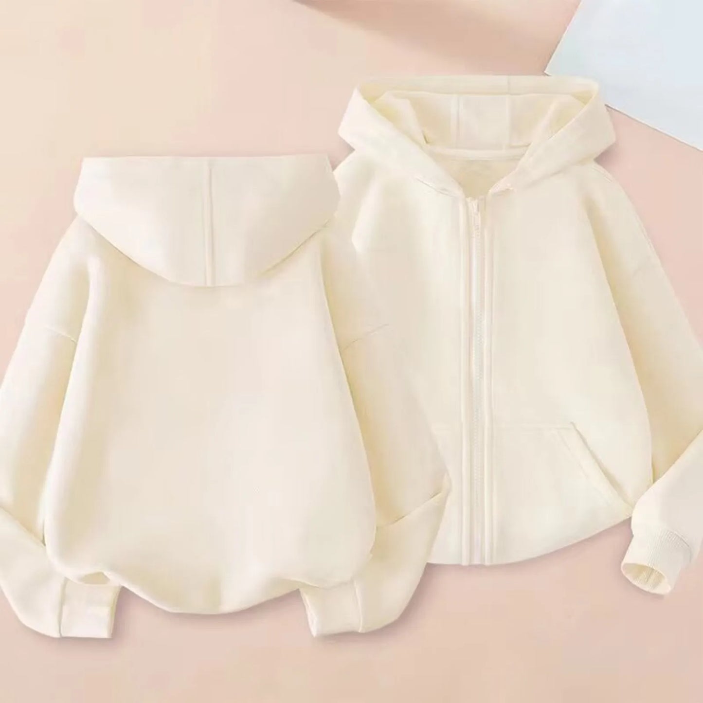 Kids Hoodie Jacket Plain Color Zip Hooded Sweatshirt Casual Outerwear Long Sleeve Boy Girl Coat Trend Style Wear Casual Look