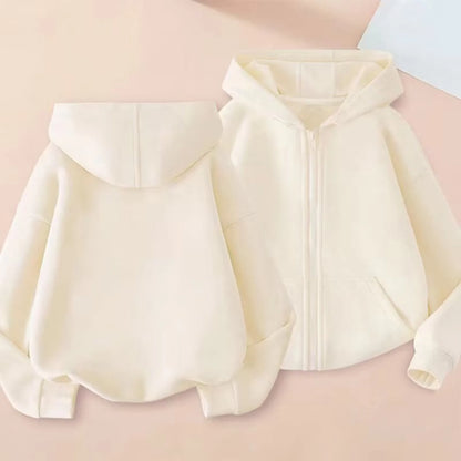 Kids Hoodie Jacket Plain Color Zip Hooded Sweatshirt Casual Outerwear Long Sleeve Boy Girl Coat Trend Style Wear Casual Look