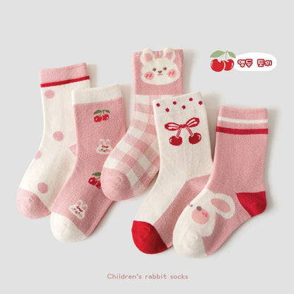 Little Girls Socks Spring Cotton Socks Baby 1-12T Children's Calf Socks Girl Cartoon Love Pattern 5 Pairs Socks