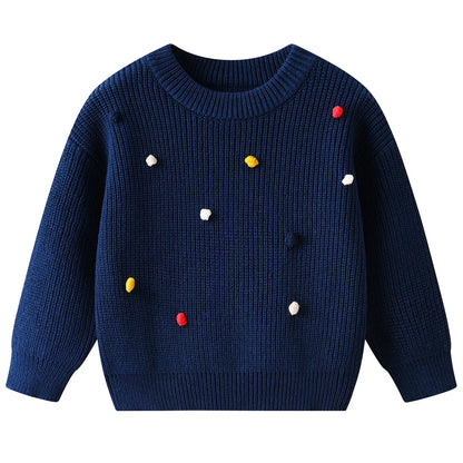 Teen Girl Clothes 2025 Winter Kids Knit Sweater Bobble Casual Children Top Outfits Costumes Baby Girls Basic Pullover Handmade