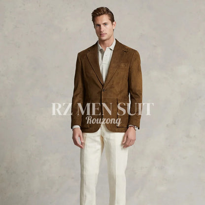 Men's Suit Suede Jacket Single Breasted Casual Suede Coat Casual Men Luxury Costume Jacket Wedding chaquetas hombre formal