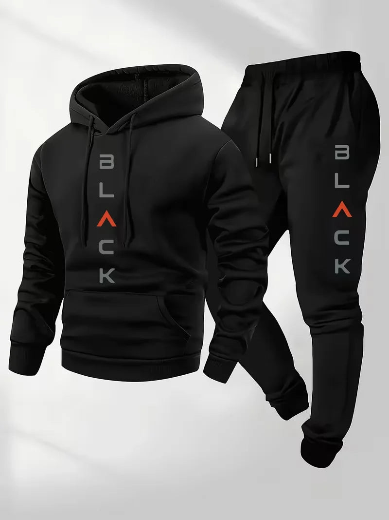 Men's sports suit hooded sweatshirt, sweatpants, trendy American printed street style, printed drawstring top and pants