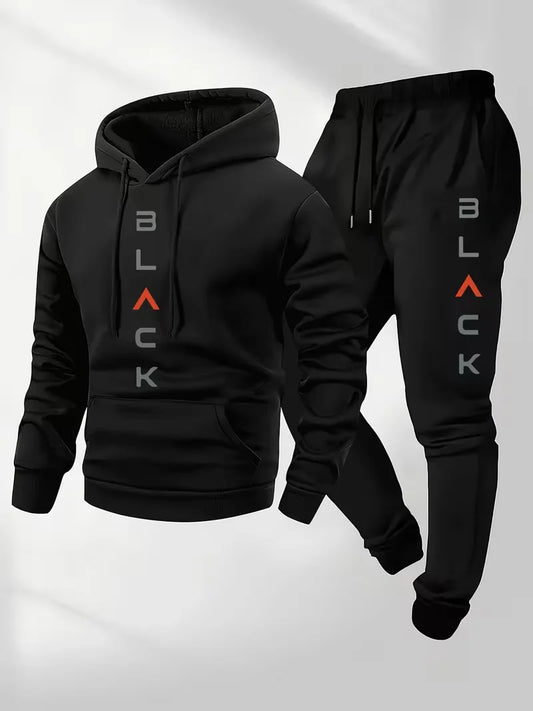 Men's sports suit hooded sweatshirt, sweatpants, trendy American printed street style, printed drawstring top and pants