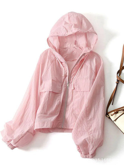 Girls Sunscreen Coat Adult Short Hooded Thin Sunscreen Jacket Women Indoor Casual Air-Conditioned Coat Older Children Sportswear