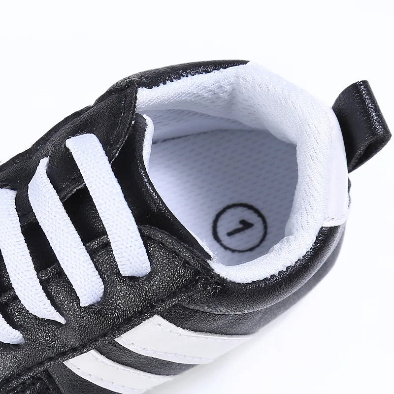 Newborn Baby Boys Shoes for 1 Year Footwear with Striped Infant Casual PU Leather Toddler Soft Sole Girls Sneakers First Walkers