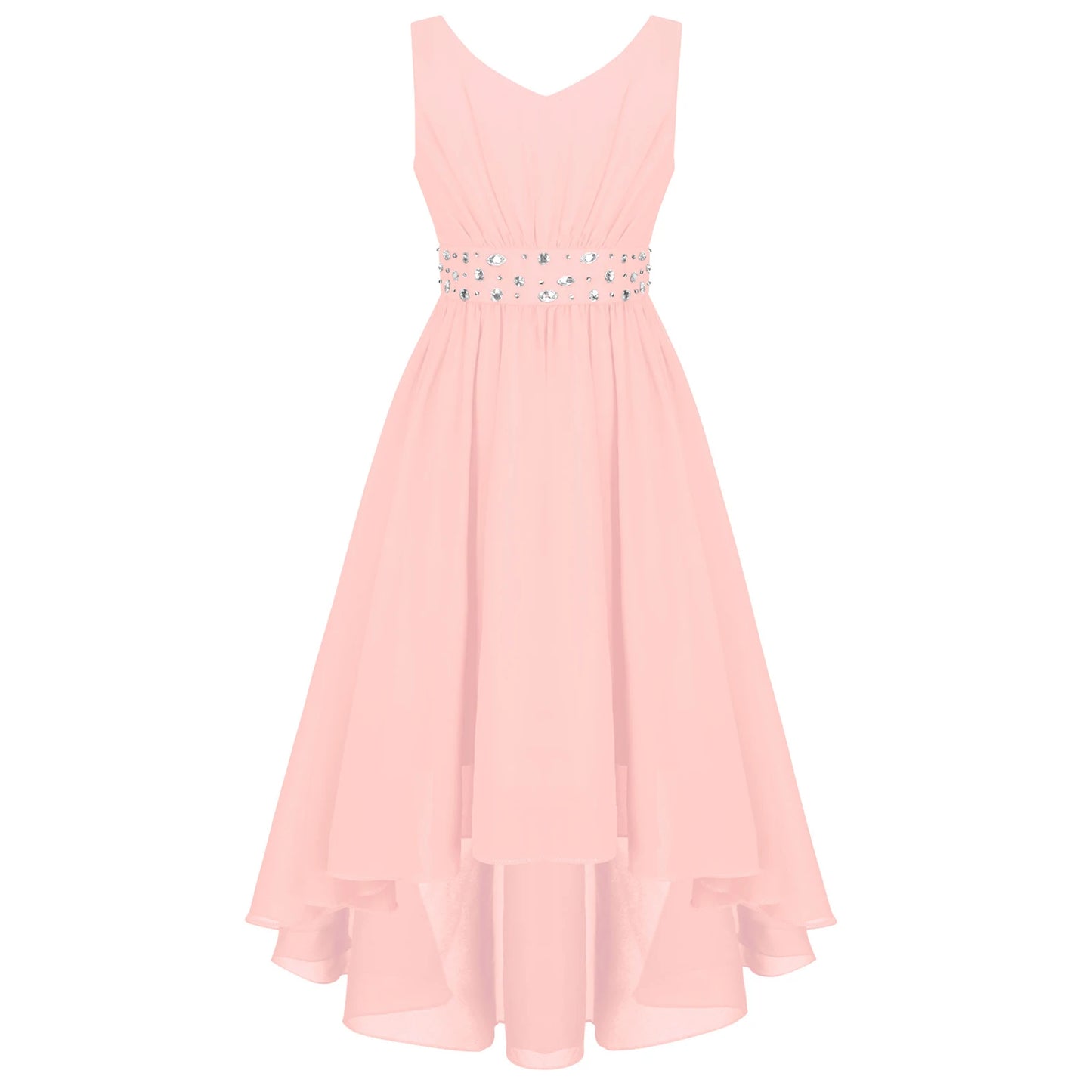 Elegant Girl Shiny Beaded Dress Teen Girl Pink First Communion Ceremony Hi-Lo Hem Vestidos Kids Bridesmild Flower Girls Ball Gow