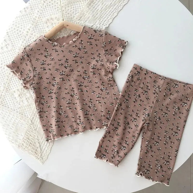 Baby Girls Summer Sleepwear Sweet Floral Short Sleeve Pajamas Sets Toddler Kids Thin Pyjamas Comfortable Children Nightwear