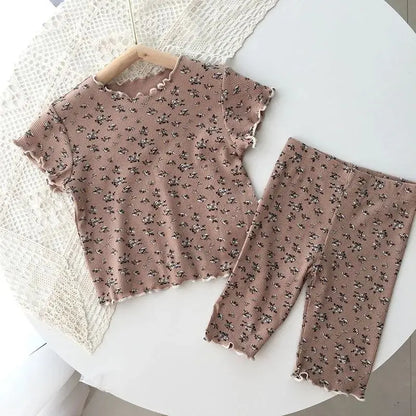 Baby Girls Summer Sleepwear Sweet Floral Short Sleeve Pajamas Sets Toddler Kids Thin Pyjamas Comfortable Children Nightwear