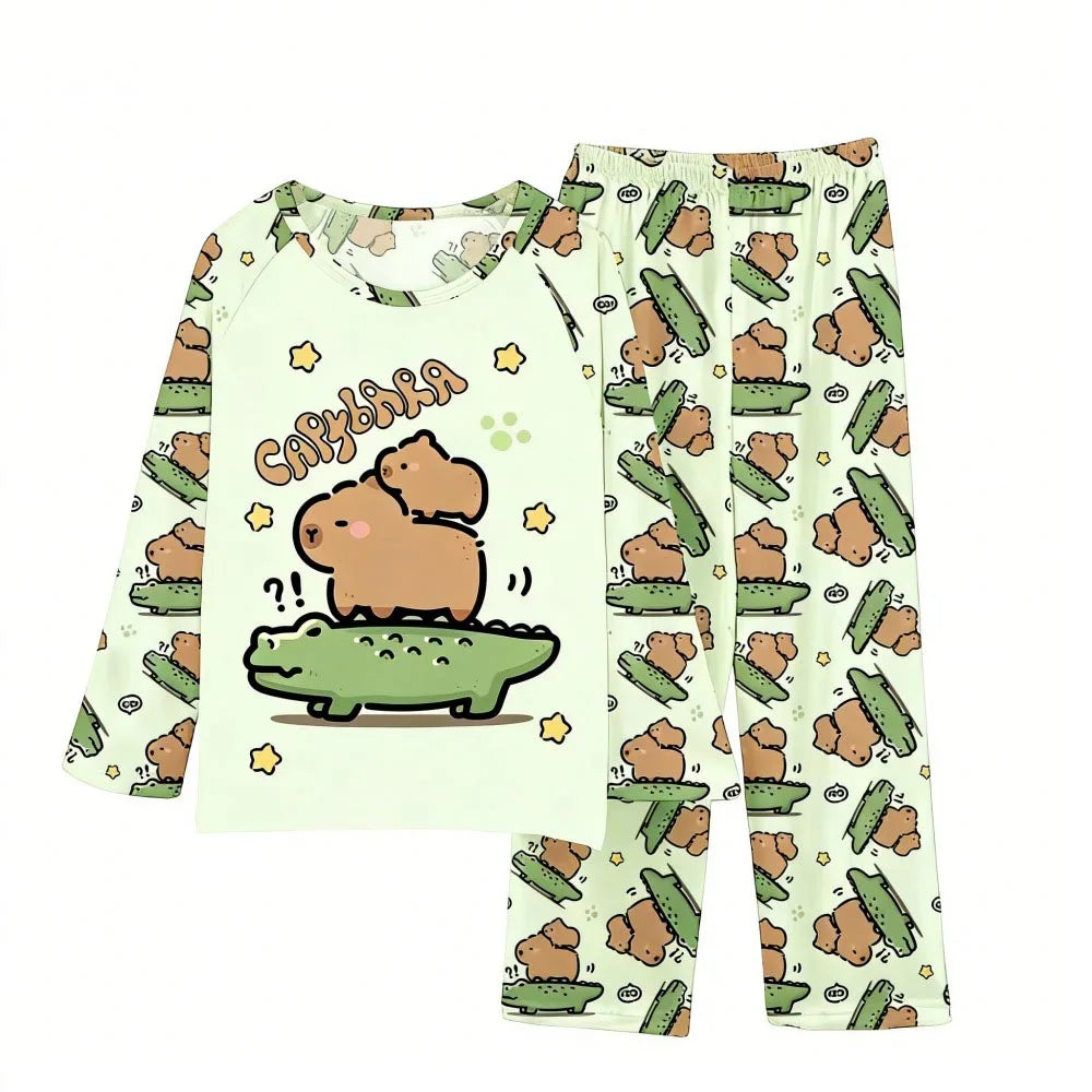 Boys Girls Pajamas Sets Kids Toddler 3 to 4 5 6 7 8 9 10 11 12 Years Capybara Pink Brown Long Sleeve Pyjamas Children's Clothing