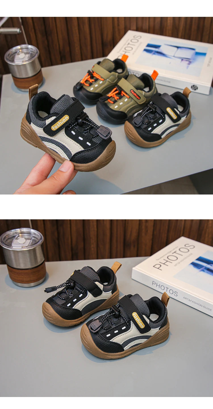 Baby Walking Shoes Handsome for Boys Sports Shoes Toes Capped Soft Bottom 2025 Autumn New Children Running Shoes Hook&loop